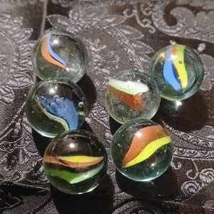Vintage Glass Tri-color Swirl Marble Set
